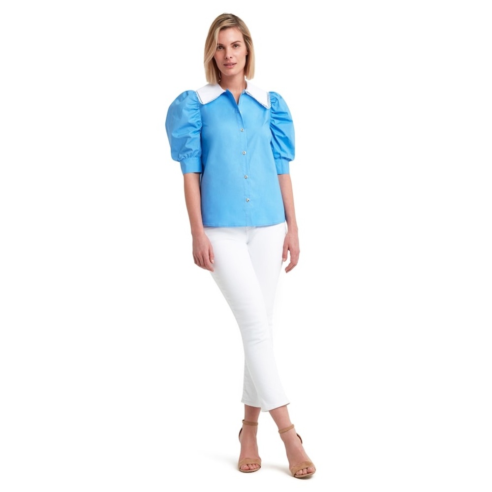 Halston Blouse LARGE NWT Peter Pan‎ collar shirt top